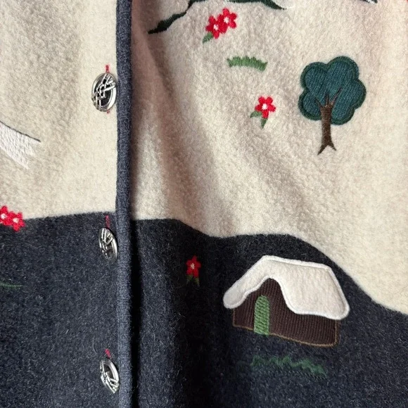 Gira Puccino Vintage Cottagecore‎ Embroidered Italian Wool Jacket, Red Gray,L/XL - Picture 9 of 10